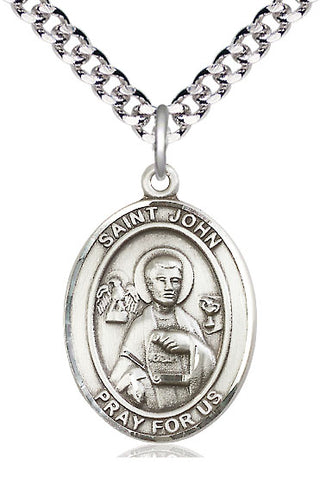 Pewter Saint John the Apostle Medal Catholic Jewelry Engraved Catholic Saint Jewelry