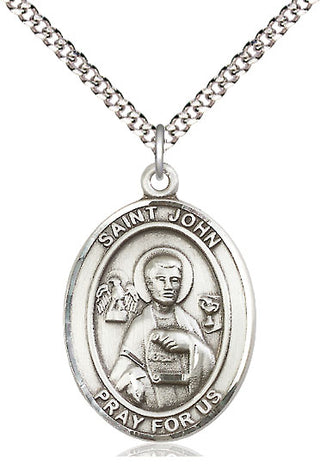 Pewter Saint John the Apostle Medal Catholic Jewelry Engraved Catholic Saint Jewelry