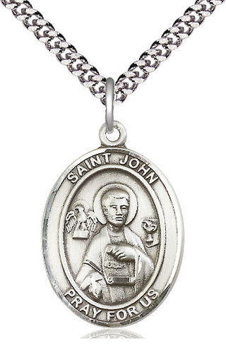 Pewter Saint John the Apostle Medal Catholic Jewelry Engraved Catholic Saint Jewelry
