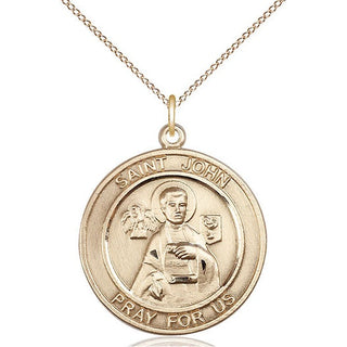 14kt Gold Saint John the Apostle Medal Engraved Catholic Saint Jewelry