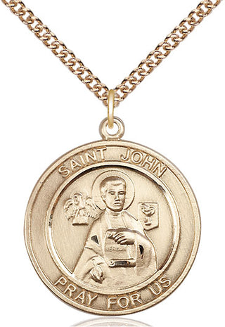 14kt Gold Saint John the Apostle Medal Engraved Catholic Saint Jewelry