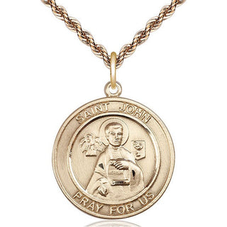14kt Gold Saint John the Apostle Medal Engraved Catholic Saint Jewelry