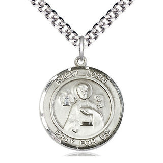 Pewter Saint John the Apostle Medal Catholic Jewelry Engraved Catholic Saint Jewelry