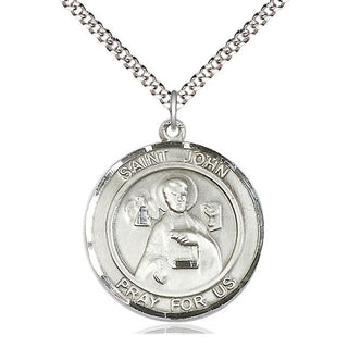Pewter Saint John the Apostle Medal Catholic Jewelry Engraved Catholic Saint Jewelry