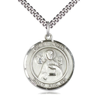 Pewter Saint John the Apostle Medal Catholic Jewelry Engraved Catholic Saint Jewelry