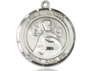 Sterling Silver Saint John the Apostle Medal Catholic Jewelry Engraved Catholic Saint Jewelry