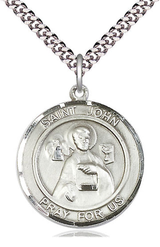 Sterling Silver Saint John the Apostle Medal Catholic Jewelry Engraved Catholic Saint Jewelry