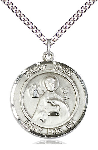 Sterling Silver Saint John the Apostle Medal Catholic Jewelry Engraved Catholic Saint Jewelry