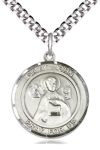 Sterling Silver Saint John the Apostle Medal Catholic Jewelry Engraved Catholic Saint Jewelry