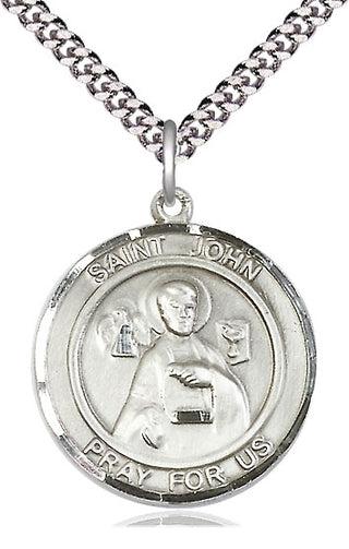 Sterling Silver Saint John the Apostle Medal Catholic Jewelry Engraved Catholic Saint Jewelry