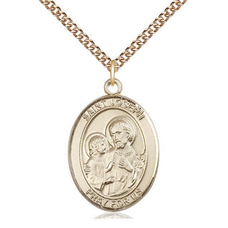 14kt Gold Saint Joseph Medal Engraved Catholic Saint Jewelry
