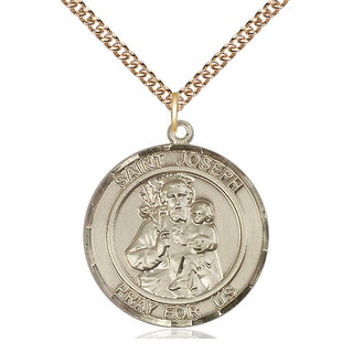14kt Gold Saint Joseph Medal Engraved Catholic Saint Jewelry