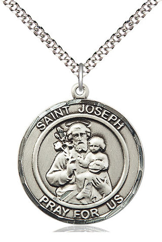 Pewter Saint Joseph Medal Catholic Jewelry Engraved Catholic Saint Jewelry