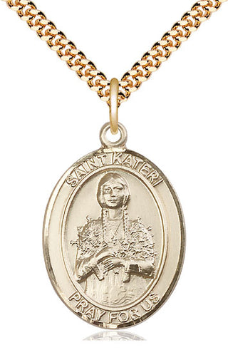 14kt Gold Filled Saint Kateri Tekakwitha Medal Catholic Jewelry Engraved Catholic Saint Jewelry