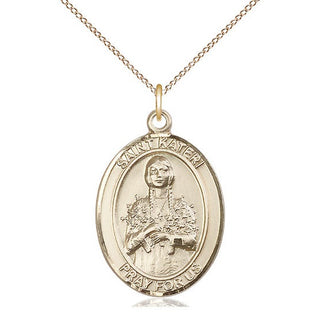 14kt Gold Saint Kateri Tekakwitha Medal Engraved Catholic Saint Jewelry