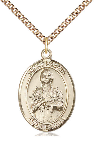 14kt Gold Saint Kateri Tekakwitha Medal Engraved Catholic Saint Jewelry