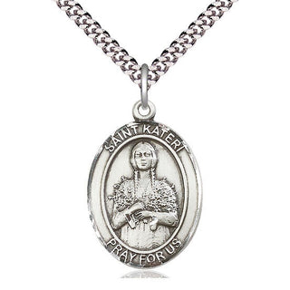 Pewter Saint Kateri Tekakwitha Medal Catholic Jewelry Engraved Catholic Saint Jewelry