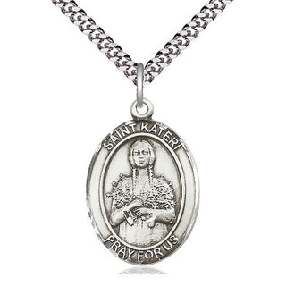 Pewter Saint Kateri Tekakwitha Medal Catholic Jewelry Engraved Catholic Saint Jewelry