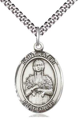 Sterling Silver Saint Kateri Tekakwitha Medal Catholic Jewelry Engraved Catholic Saint Jewelry