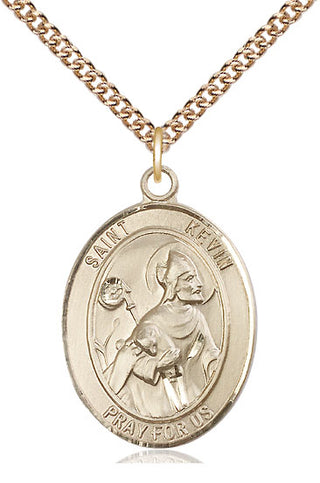 14kt Gold Saint Kevin Medal Engraved Catholic Saint Jewelry