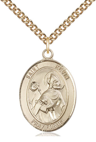 14kt Gold Saint Kevin Medal Engraved Catholic Saint Jewelry
