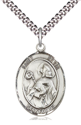 Pewter Saint Kevin Medal Catholic Jewelry Engraved Catholic Saint Jewelry