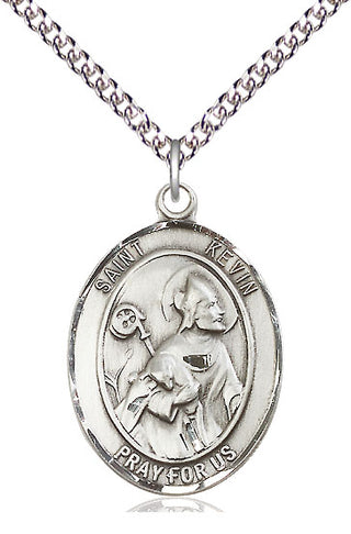 Sterling Silver Saint Kevin Medal Catholic Jewelry Engraved Catholic Saint Jewelry