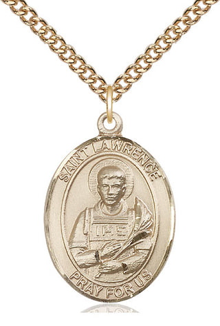 14kt Gold Saint Lawrence Medal Engraved Catholic Saint Jewelry