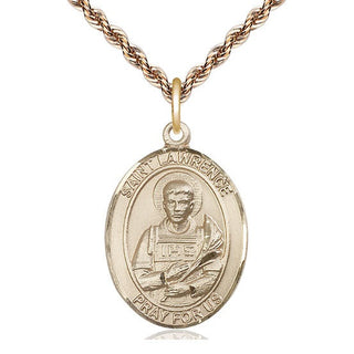 14kt Gold Saint Lawrence Medal Engraved Catholic Saint Jewelry