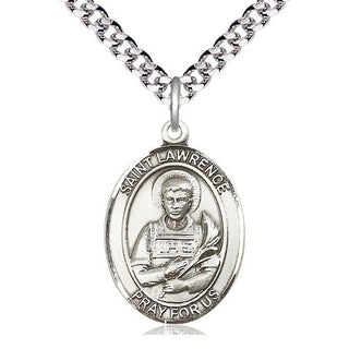 Pewter Saint Lawrence Medal Catholic Jewelry Engraved Catholic Saint Jewelry