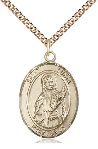 14kt Gold Filled Saint Lucia of Syracuse Medal Catholic Jewelry Engraved Catholic Saint Jewelry