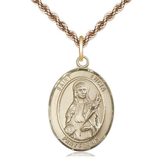 14kt Gold Saint Lucia of Syracuse Medal Engraved Catholic Saint Jewelry
