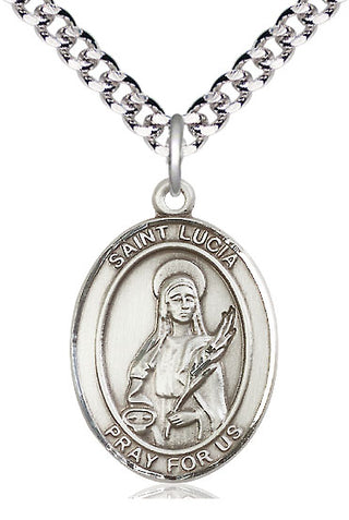 Pewter Saint Lucia of Syracuse Medal Catholic Jewelry Engraved Catholic Saint Jewelry