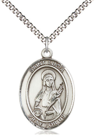 Pewter Saint Lucia of Syracuse Medal Catholic Jewelry Engraved Catholic Saint Jewelry