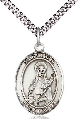 Pewter Saint Lucia of Syracuse Medal Catholic Jewelry Engraved Catholic Saint Jewelry