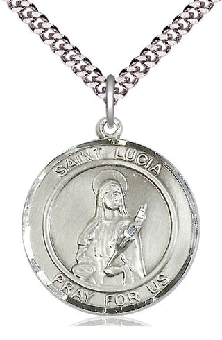 Sterling Silver Saint Lucia of Syracuse Medal Catholic Jewelry Engraved Catholic Saint Jewelry