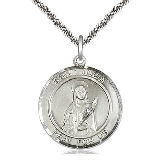 Sterling Silver Saint Lucia of Syracuse Medal Catholic Jewelry Engraved Catholic Saint Jewelry