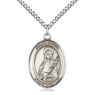 Sterling Silver Saint Lucia of Syracuse Medal Catholic Jewelry Engraved Catholic Saint Jewelry