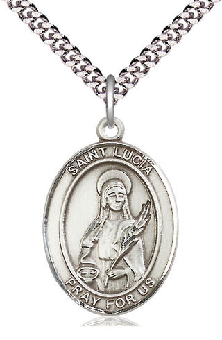 Pewter Saint Lucia of Syracuse Medal Catholic Jewelry Engraved Catholic Saint Jewelry