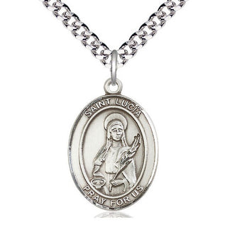 Sterling Silver Saint Lucia of Syracuse Medal Catholic Jewelry Engraved Catholic Saint Jewelry