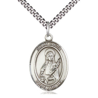 Sterling Silver Saint Lucia of Syracuse Medal Catholic Jewelry Engraved Catholic Saint Jewelry