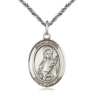 Sterling Silver Saint Lucia of Syracuse Medal Catholic Jewelry Engraved Catholic Saint Jewelry