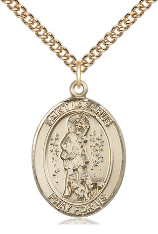 14kt Gold Saint Lazarus Medal Engraved Catholic Saint Jewelry