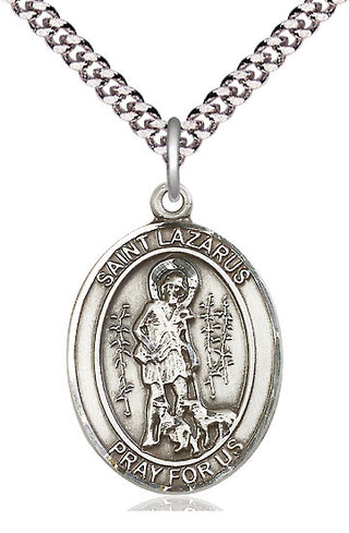 Pewter Saint Lazarus Medal Catholic Jewelry Engraved Catholic Saint Jewelry