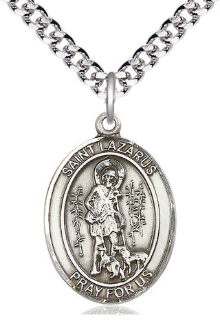 Sterling Silver Saint Lazarus Medal Catholic Jewelry Engraved Catholic Saint Jewelry
