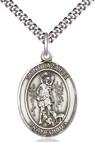 Sterling Silver Saint Lazarus Medal Catholic Jewelry Engraved Catholic Saint Jewelry