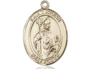 14kt Gold Saint Kilian Medal Engraved Catholic Saint Jewelry