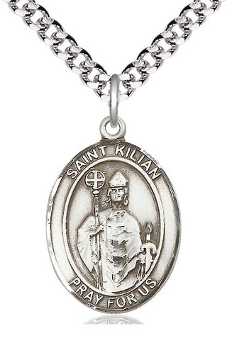 Sterling Silver Saint Kilian Medal Catholic Jewelry Engraved Catholic Saint Jewelry