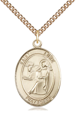 14kt Gold Filled Saint Luke the Apostle Medal Catholic Jewelry Engraved Catholic Saint Jewelry