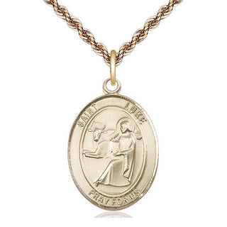 14kt Gold Saint Luke the Apostle Medal Engraved Catholic Saint Jewelry